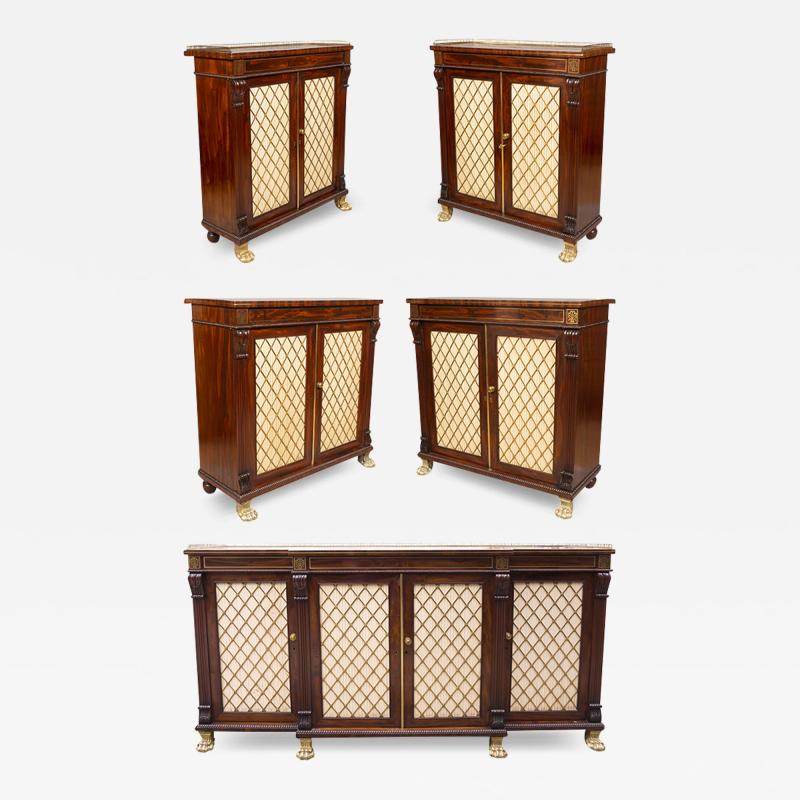 Suite Of Five Regency Brass Inlaid Side Cabinets from Westport House County Mayo