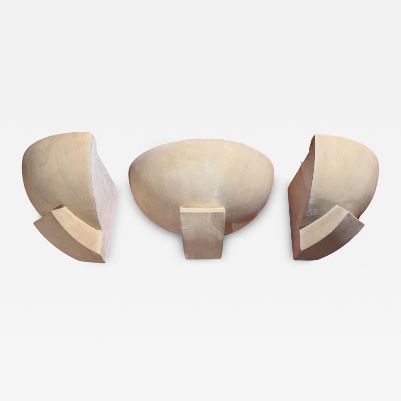 Suite of 3 Art Deco Wall Sconces Patinated Plaster France circa 1925