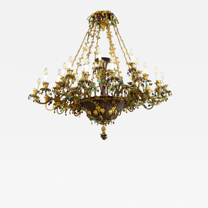 Sumptuous Liberty Bronze and Crystal 24 Arms Chandelier Italy 1920