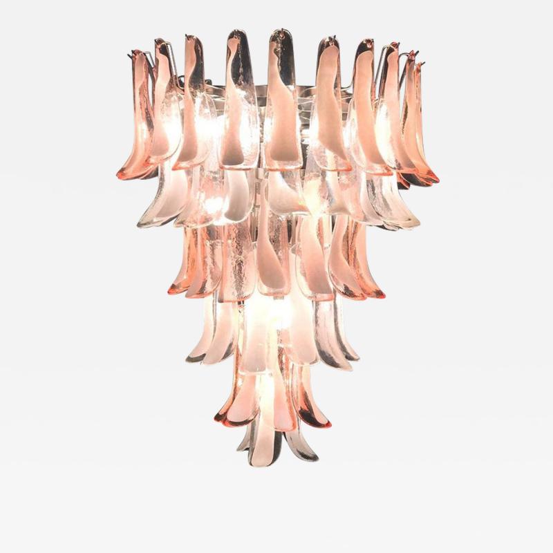 Sumptuous Pink and White Petal Murano Glass Chandelier Italy 1980s