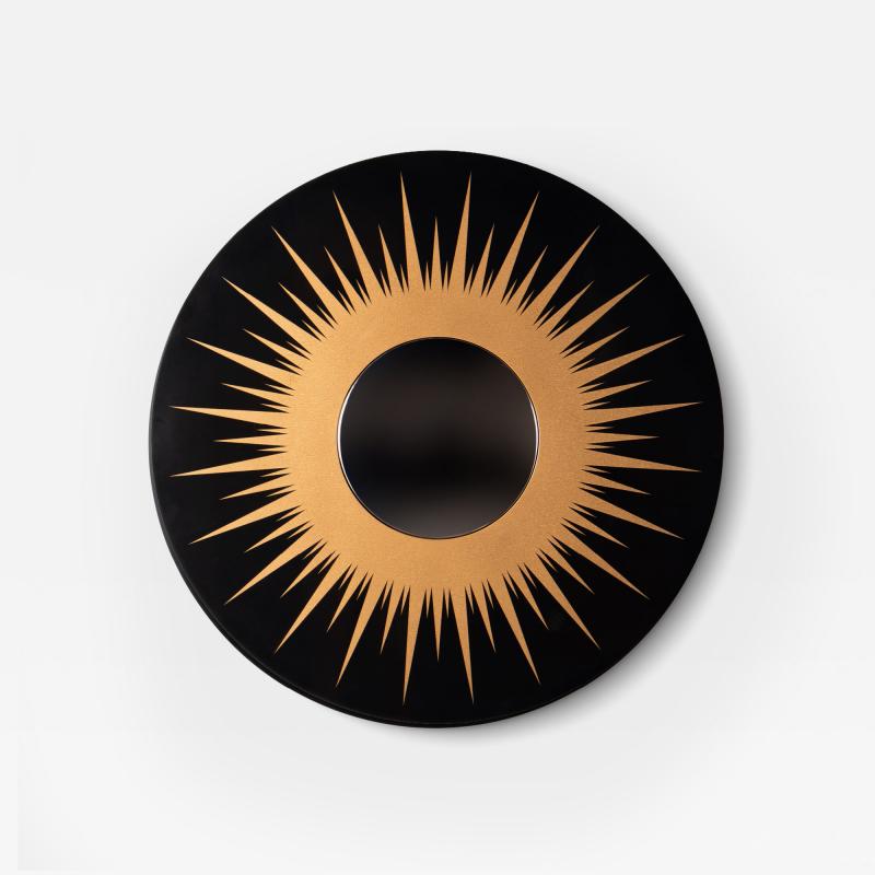 Sunburst Mirror in High Gloss Black Gold Lacquer