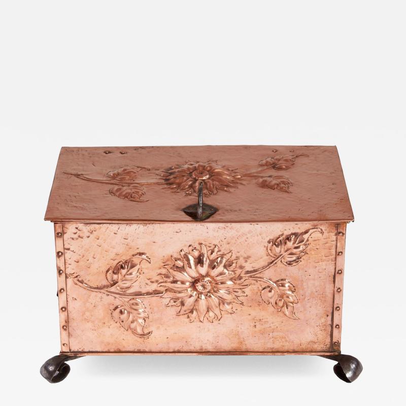 Sunflower Arts Crafts Riveted Copper Box on Scrolled Iron Feet