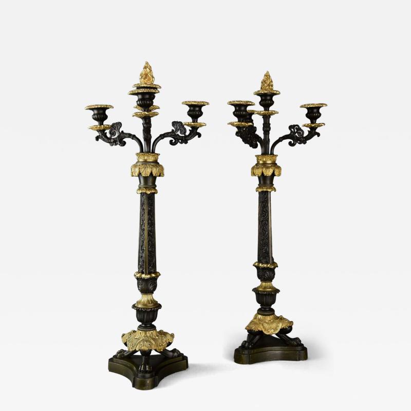 Superb 19thc French R gence style bronze and gilt bronze three branch candelabra