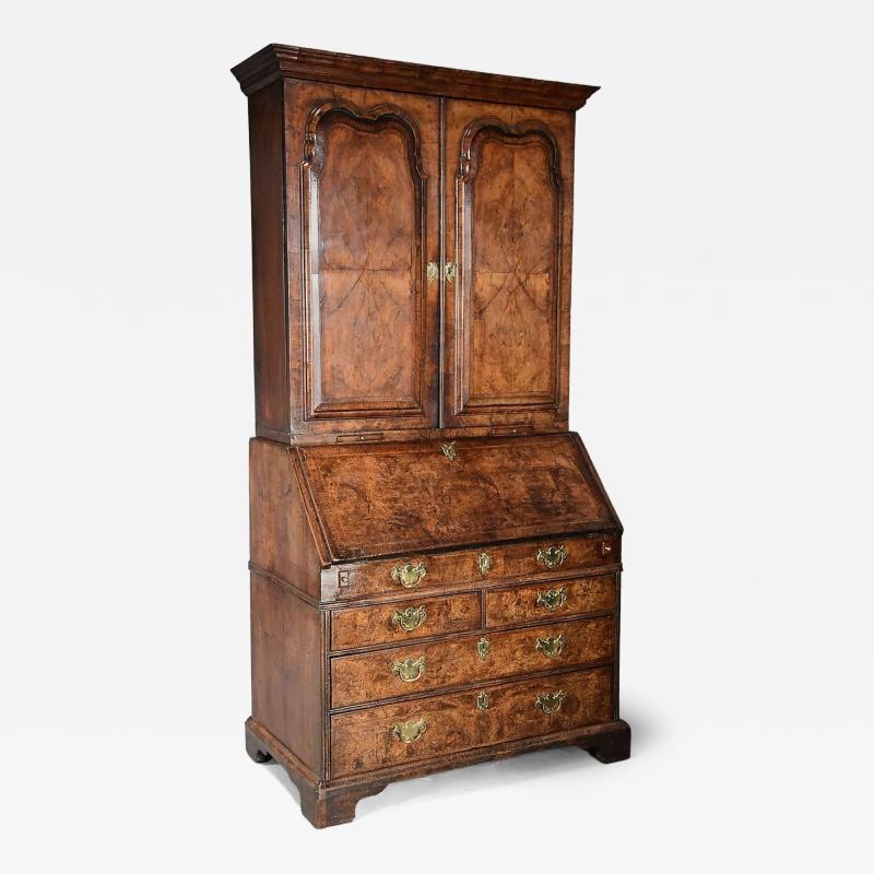 Superb English 18thc burr walnut bureau bookcase with original patina