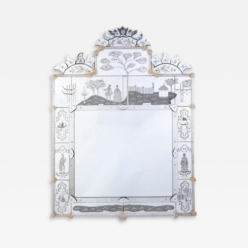Superb Venetian Etched Murano Glass Mirror