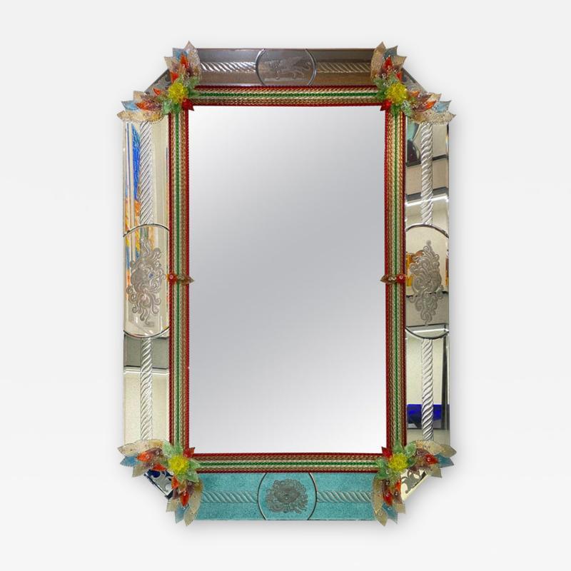 Superb Venetian Multicolor Murano Glass Mirror