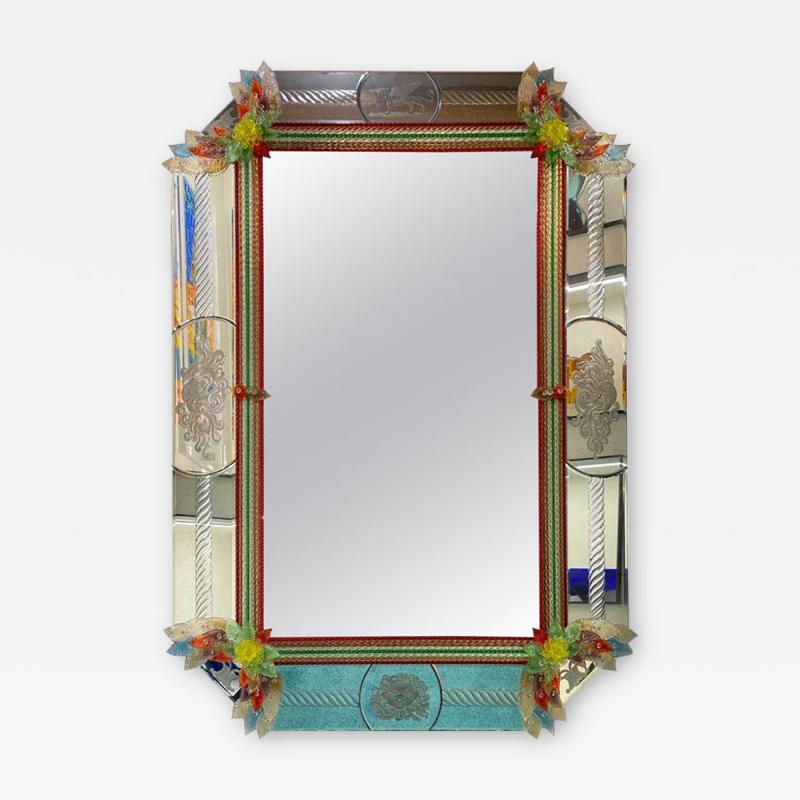 Superb Venetian Multicolor Murano Glass Mirror