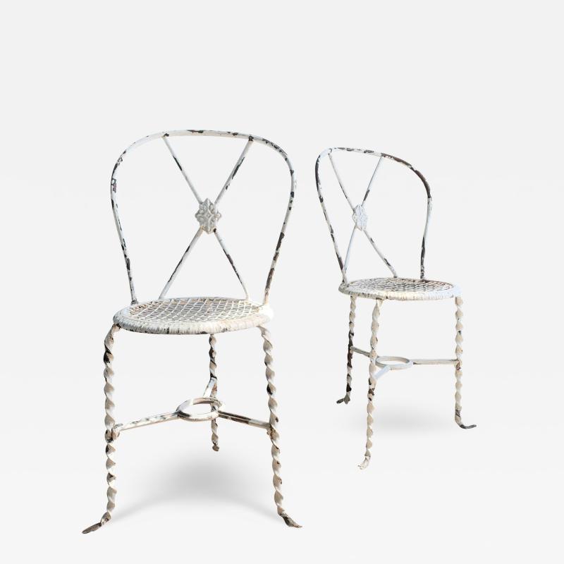 Superb pair of Rare Tri Legged Regency Wrought Iron Chairs