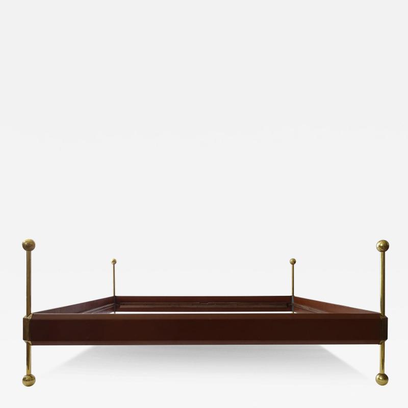 Surreal Italian 1960s Brass and Faux Leather Double Bed