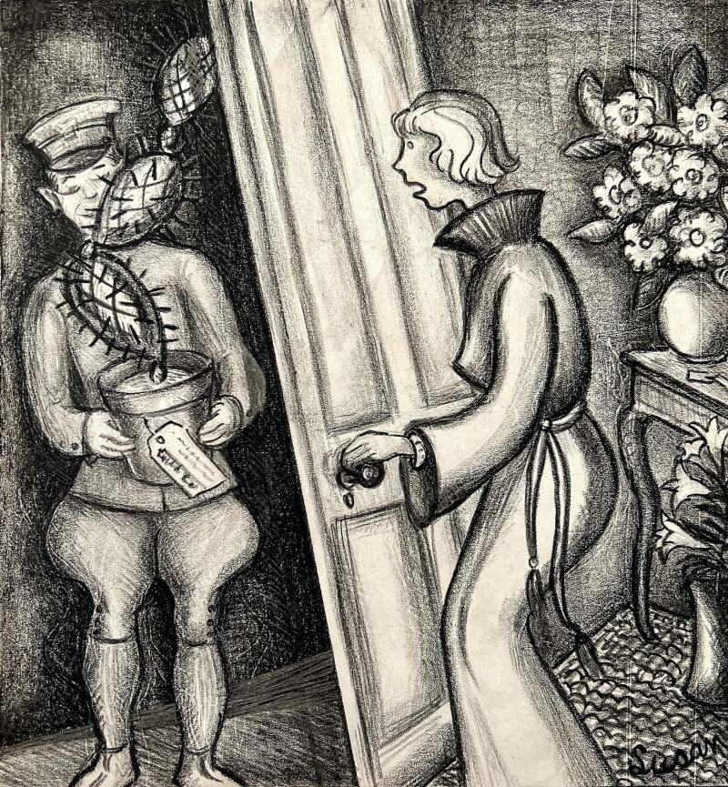 Susan Willard Flint Surprised Woman with Cactus 1920s Female Illustrator