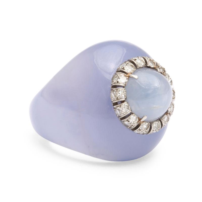 Suzanne Belperron Star Sapphire Chalcedony Diamond Ring by Suzanne Belperron circa 1961