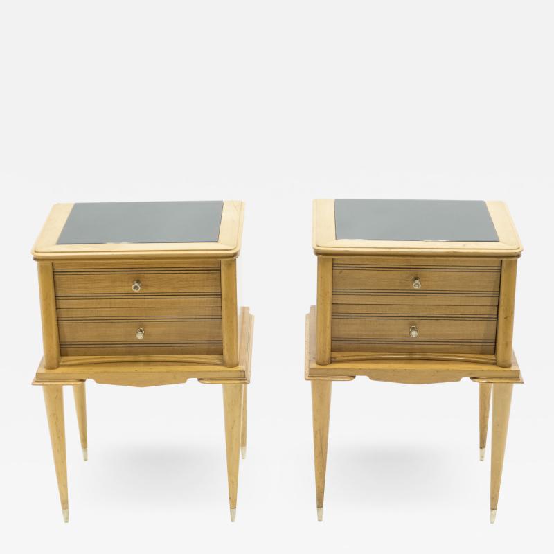 Suzanne Guiguichon French sycamore Night Stands 2 drawers Attr Suzanne Guiguichon 1950s