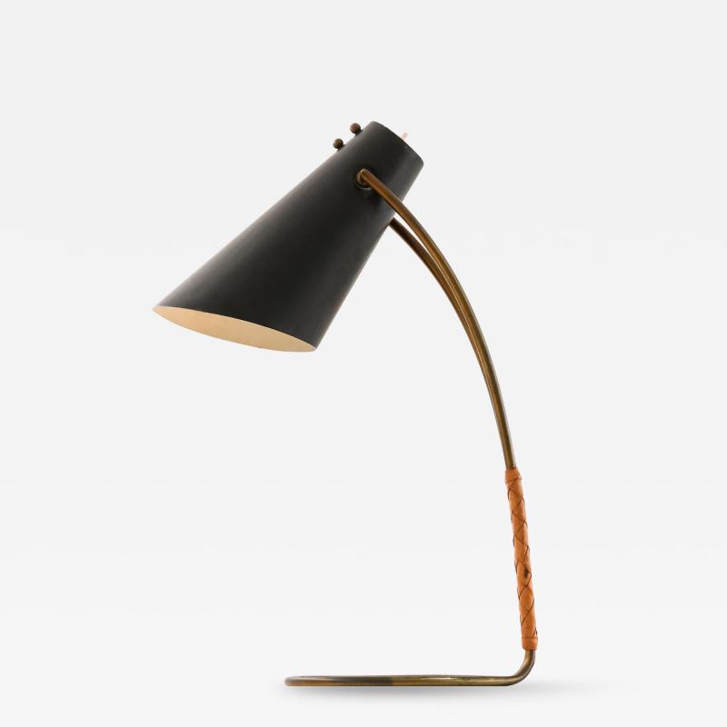 Svend Aage Holm S rensen Sorensen Table Lamp in Brass Lacquer Leather Metal by Svend Aage Holm S rensen 1950s