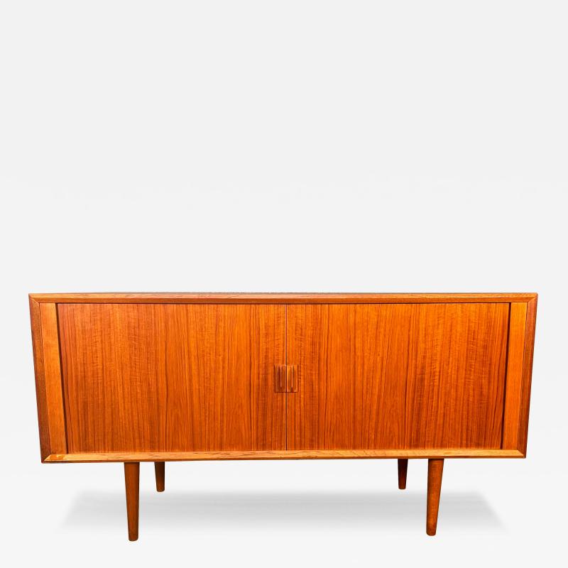 Svend Aage Larsen Vintage Danish Mid Century Modern Teak Tambour Door Credenza by Svend Larsen