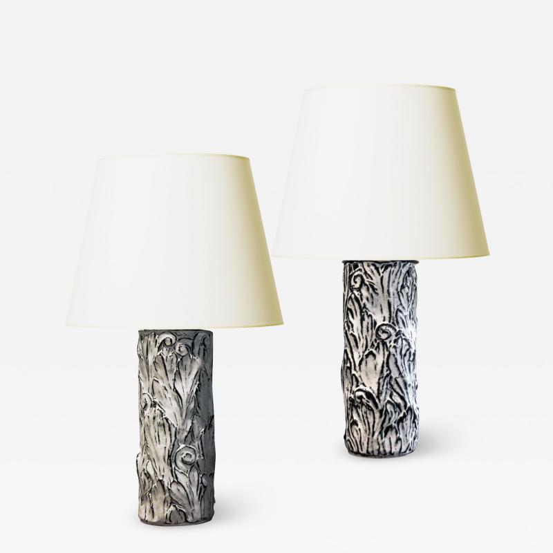 Svend Hammersh i Hammershoj Duo of Table Lamps With Acanthus Leaf Reliefs by Svend Hammershoi for Kahler