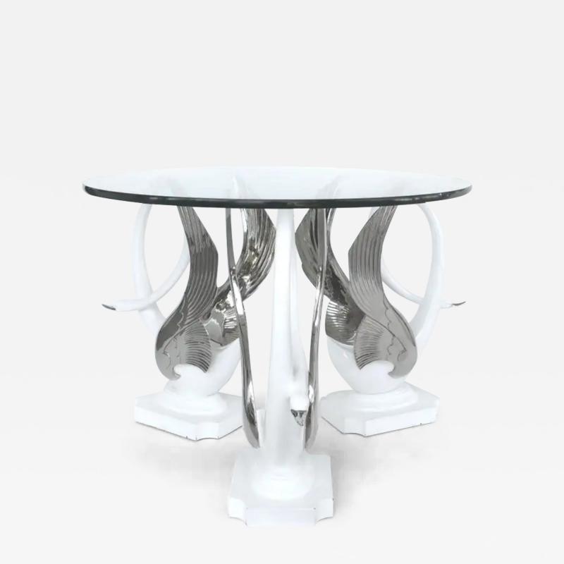 Swan Center Side Table in Resin with Silver Bases and Round Glass Top