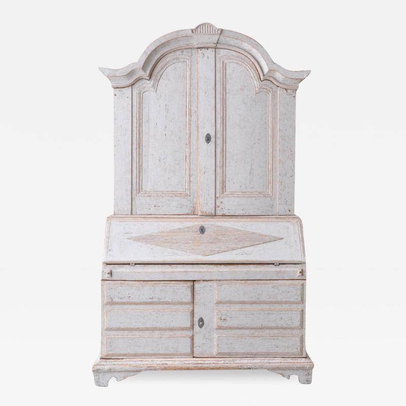 Swedish 1800s Light Gray Painted Secretary from V rmland with Slant Front Desk