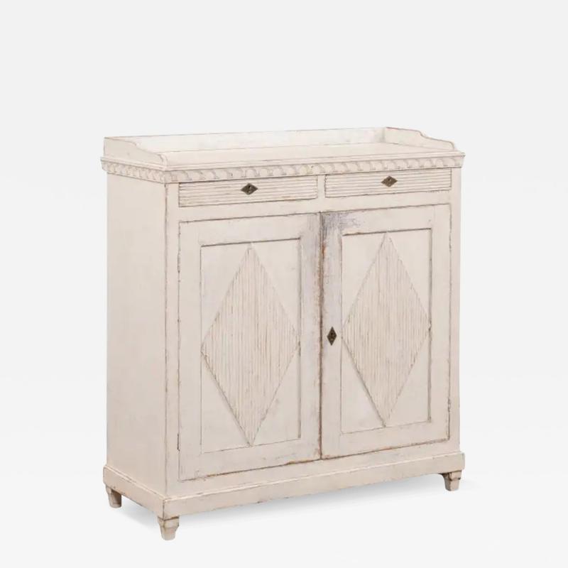 Swedish 1810s Gustavian Period Painted Sideboard with Carved Diamond Motifs