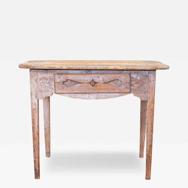 Swedish 1820s Side Table with Carved Drawer and Tapered Legs