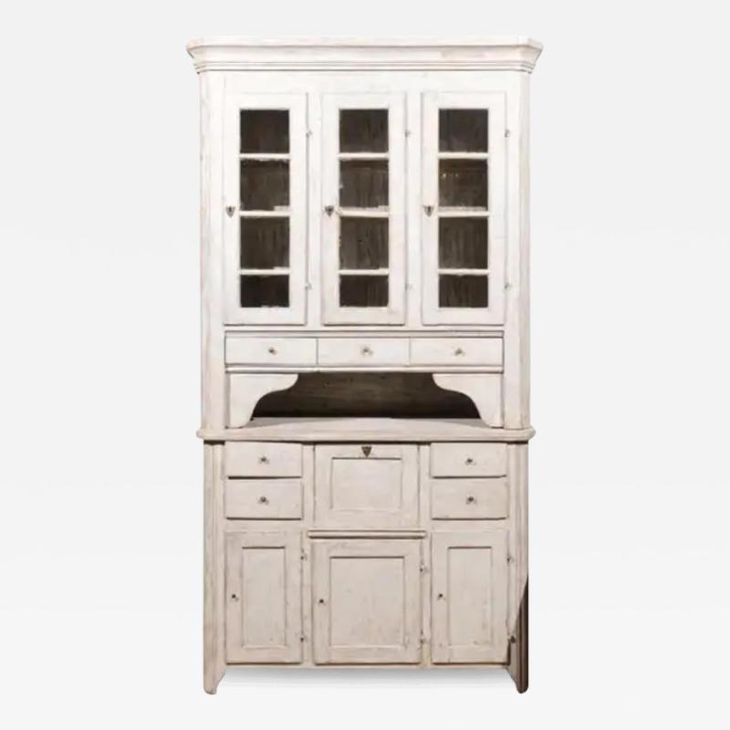 Swedish 1830s Painted Wood Vitrine Cabinet with Glass Doors and Drawers