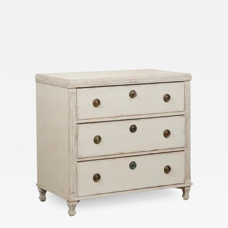 Swedish 1865 Neoclassical Style Painted Three Drawer Chest with Guilloches