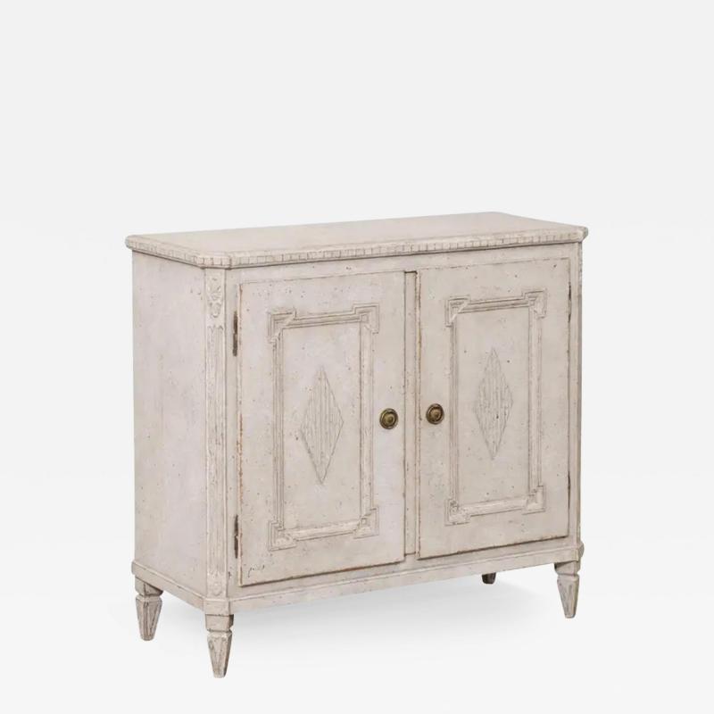 Swedish 1880s Gustavian Style Painted Wood Sideboard with Carved Diamond Motifs