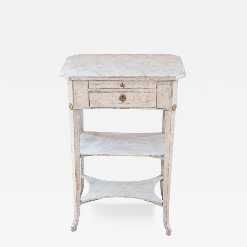 Swedish 1900s Gustavian Style Painted Console Table with Two Drawers and Shelves