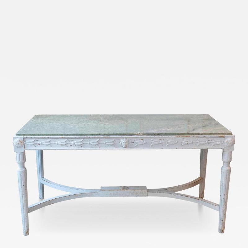 Swedish 1920s Painted Center Table with Green Marble Top