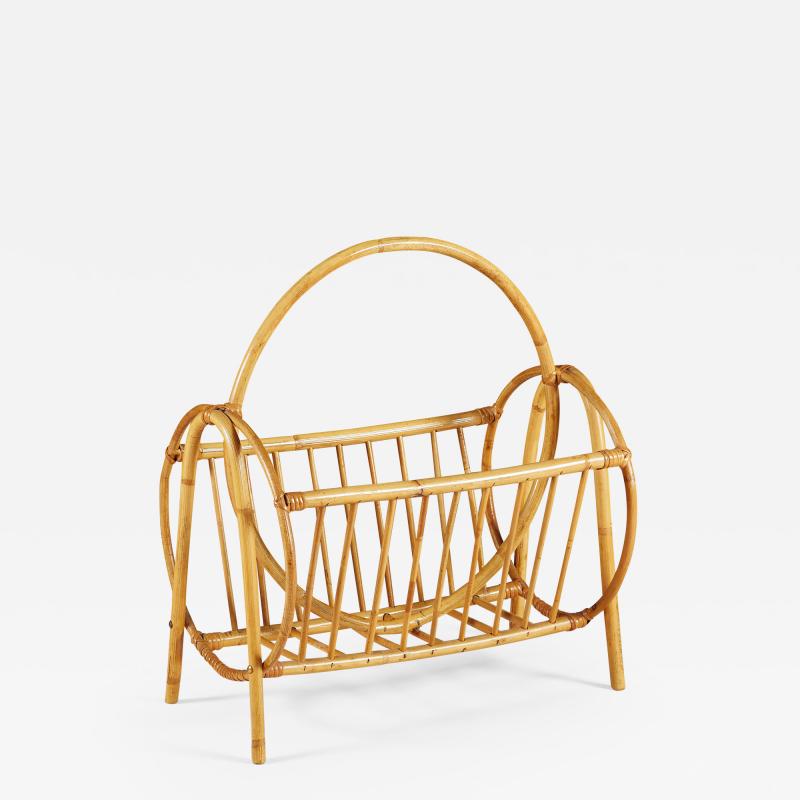 Swedish 1950s rattan and bamboo curved magazine rack