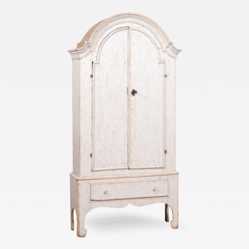 Swedish 19th Century Cabinet with Bonnet Top and Off White Painted Finish