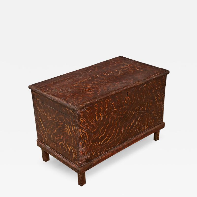 Swedish 19th Century Faux Bois Petite Painted Trunk