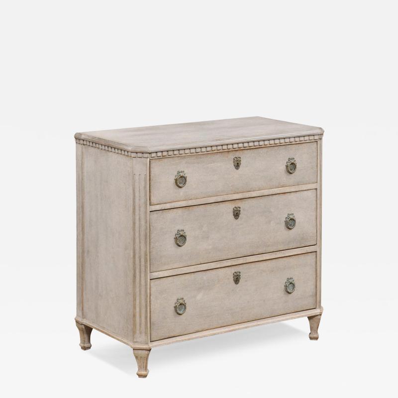 Swedish 19th Century Gustavian Style Painted and Carved Three Drawer Chest