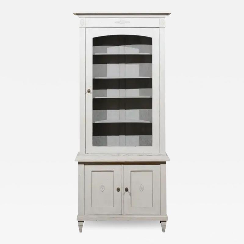 Swedish 19th Century Painted Wood Vitrine Cabinet with Glass Door and Rosettes