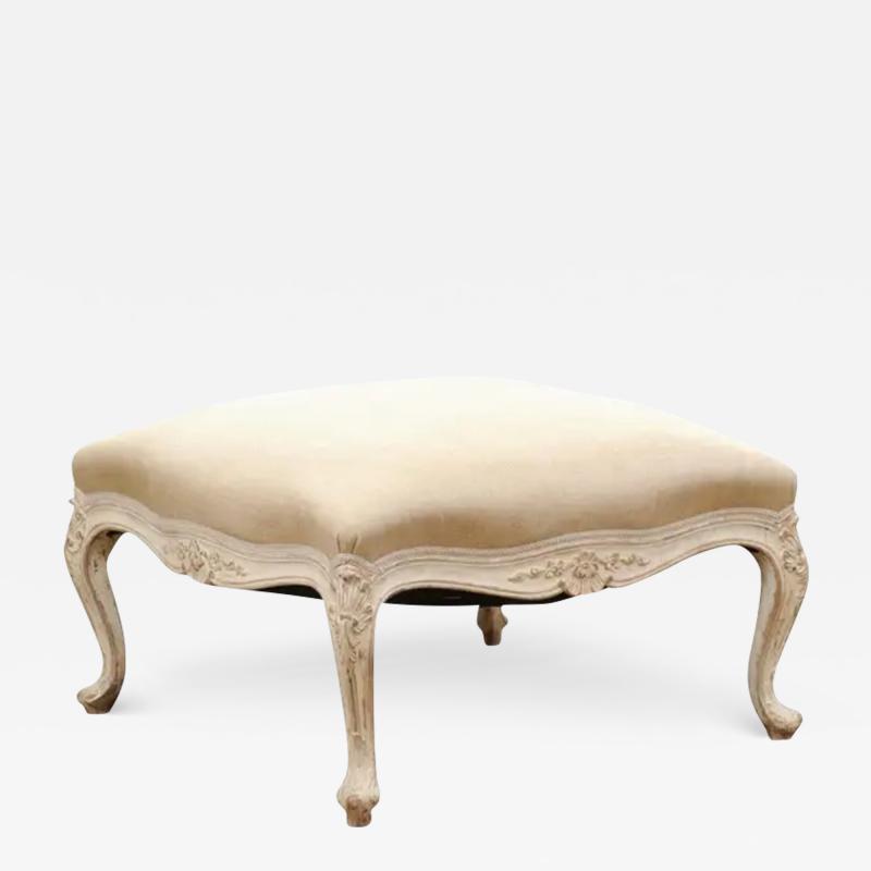 Swedish 19th Century Rococo Style Painted Upholstered Stool with Carved Shells