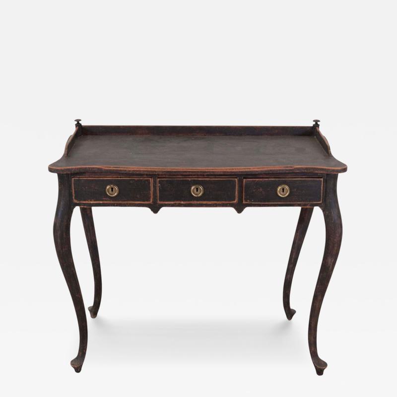 Swedish 20th Century Black Rococo Style Writing Desk