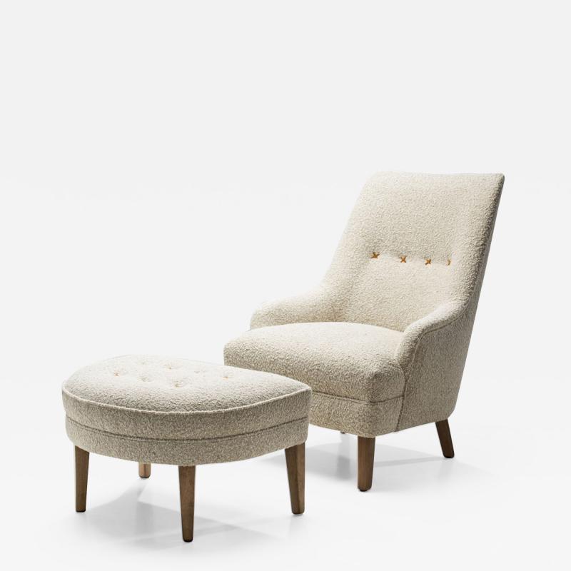 Swedish Armchair with Footstool Sweden ca 1950s