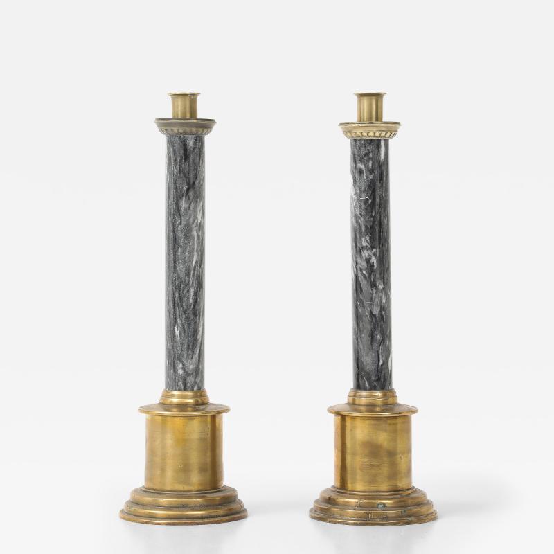 Swedish Art Deco Brass Marble Candlesticks