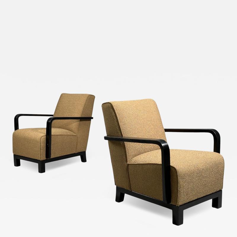 Swedish Art Deco Lounge Chairs Ebonized Bentwood Boucle Sweden 1940s