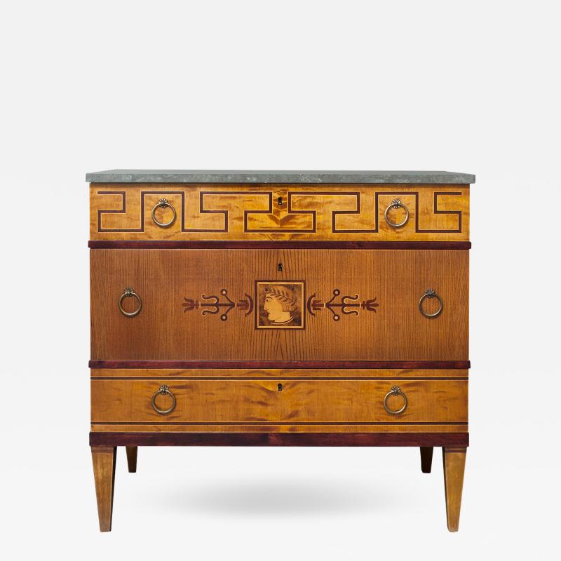 Swedish Art Deco Marquetry Chest with Stone Top