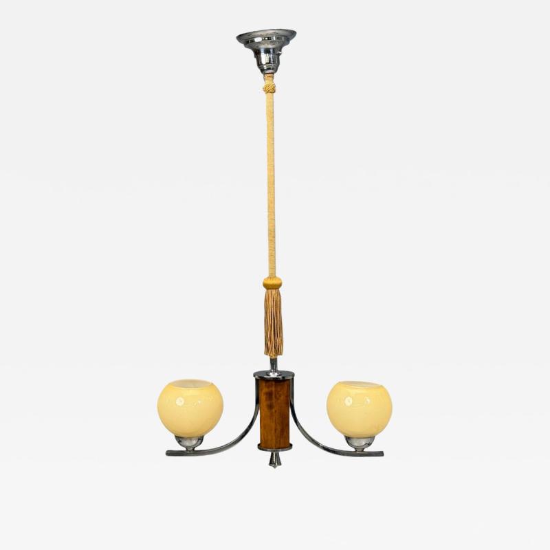 Swedish Art Deco Pendant Light Burl Cord Glass Chrome Sweden 1930s