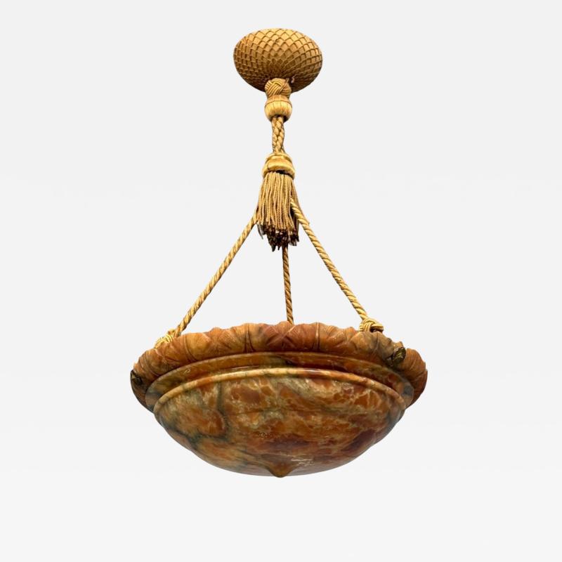 Swedish Art Deco Pendant Light Rope Alabaster Sweden 1930s