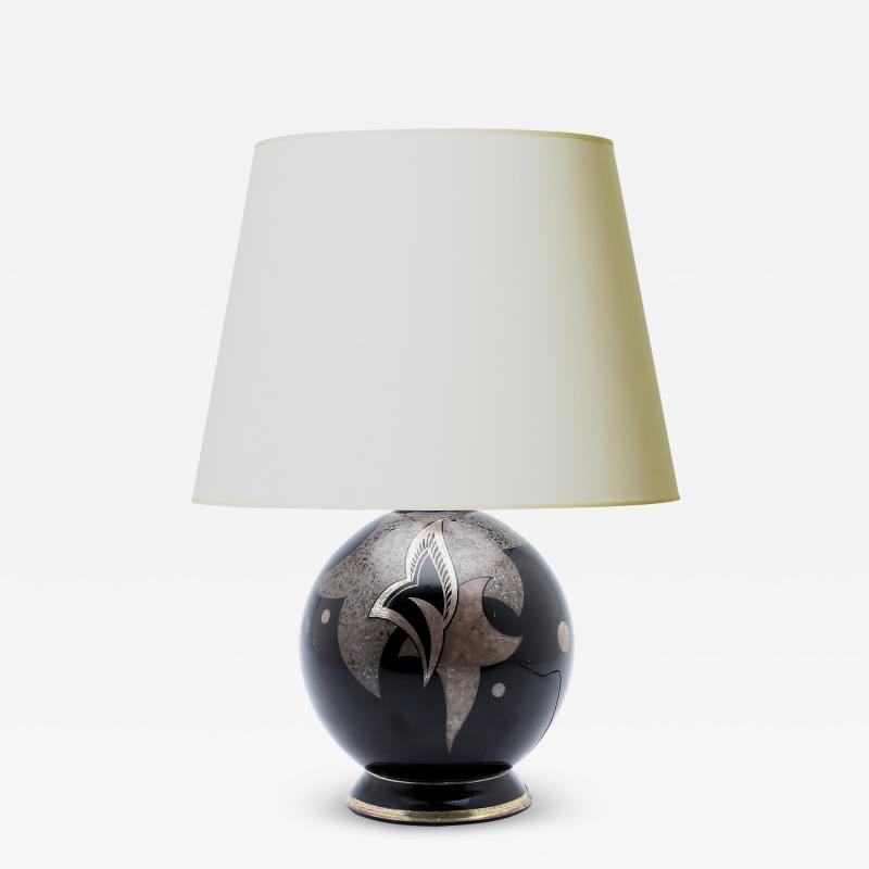 Swedish Art Deco Table Lamp in Opaline Glass with Silver Decoration