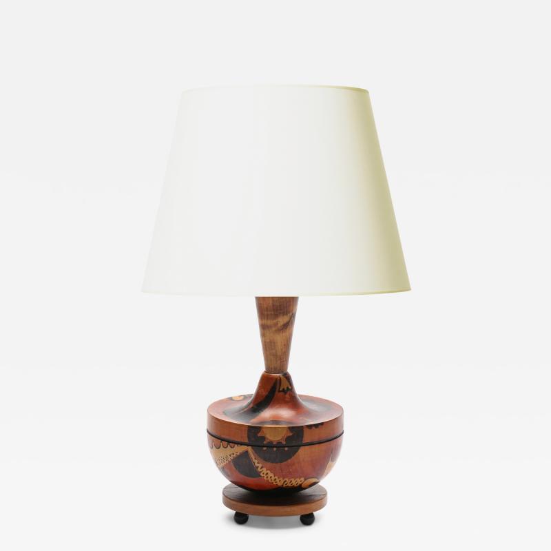 Swedish Art Deco Table Lamp in Stained Birch