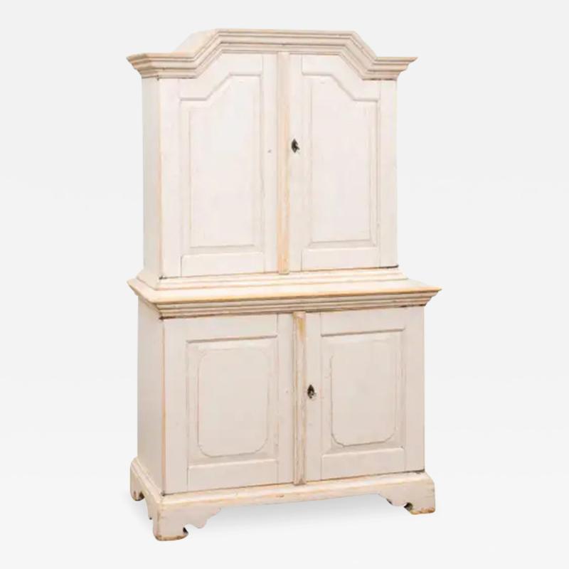 Swedish Baroque Period 1760 Painted Two Part Cabinet with Four Doors