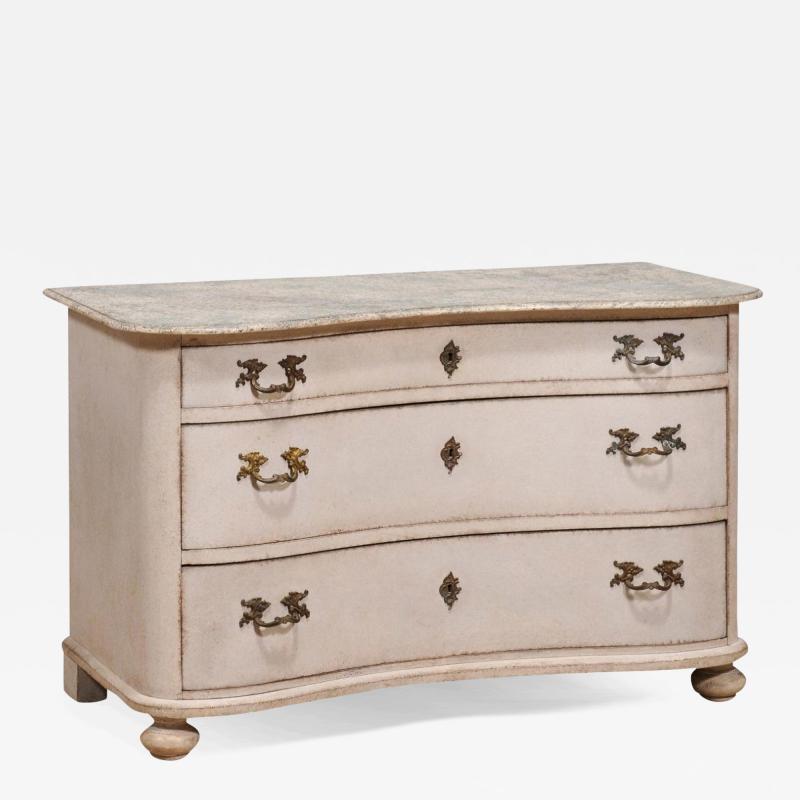 Swedish Baroque Style 19th Century Gray Serpentine Front Three Drawer Chest