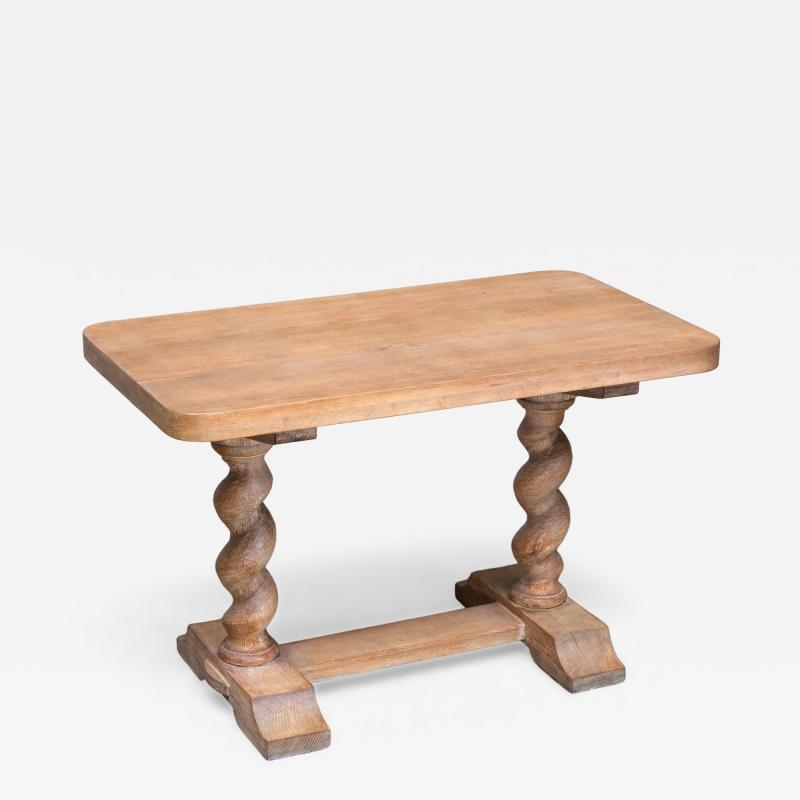 Swedish Baroque Style Cerused Oak Side Table with Barley Twist Legs early 1920s