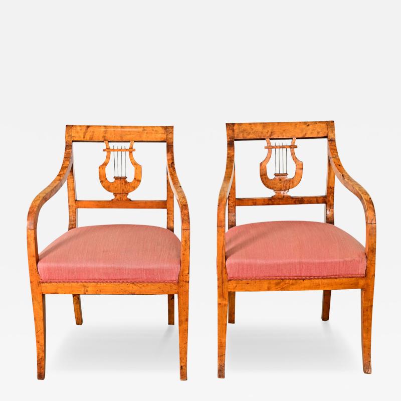 Swedish Biedermeier 19th Century Birch Armchairs
