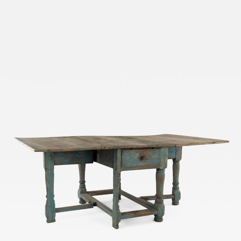 Swedish Blue Painted Baroque Drop Leaf Dining Table