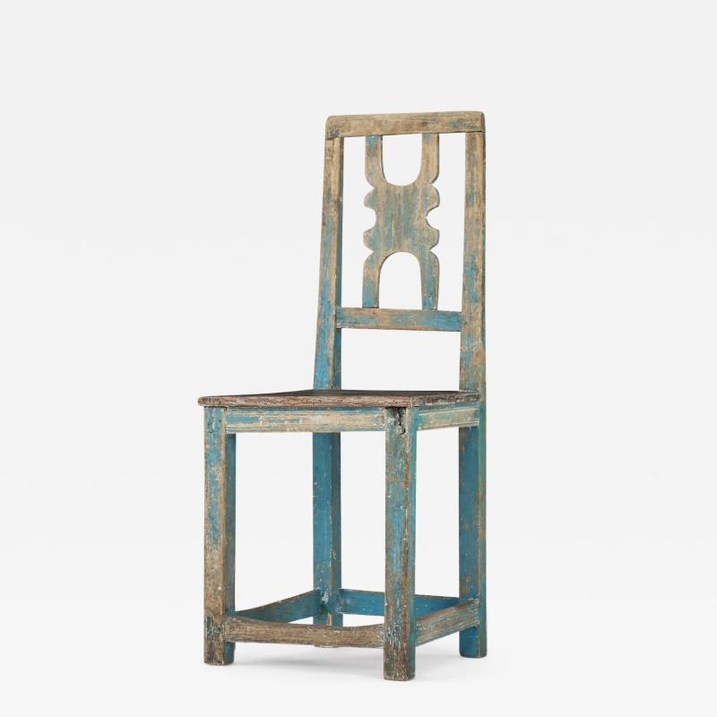 Swedish Blue Painted Primitive Rococo Side Chair