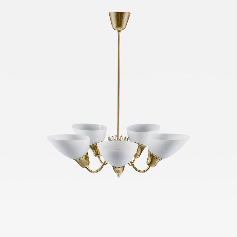 Swedish Brass and Glass Chandelier in the Manner of Carl Axel Acking